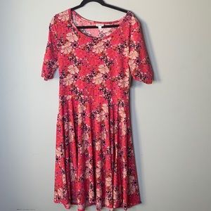 Lularoe Nicole pink floral swing dress XL NWOT